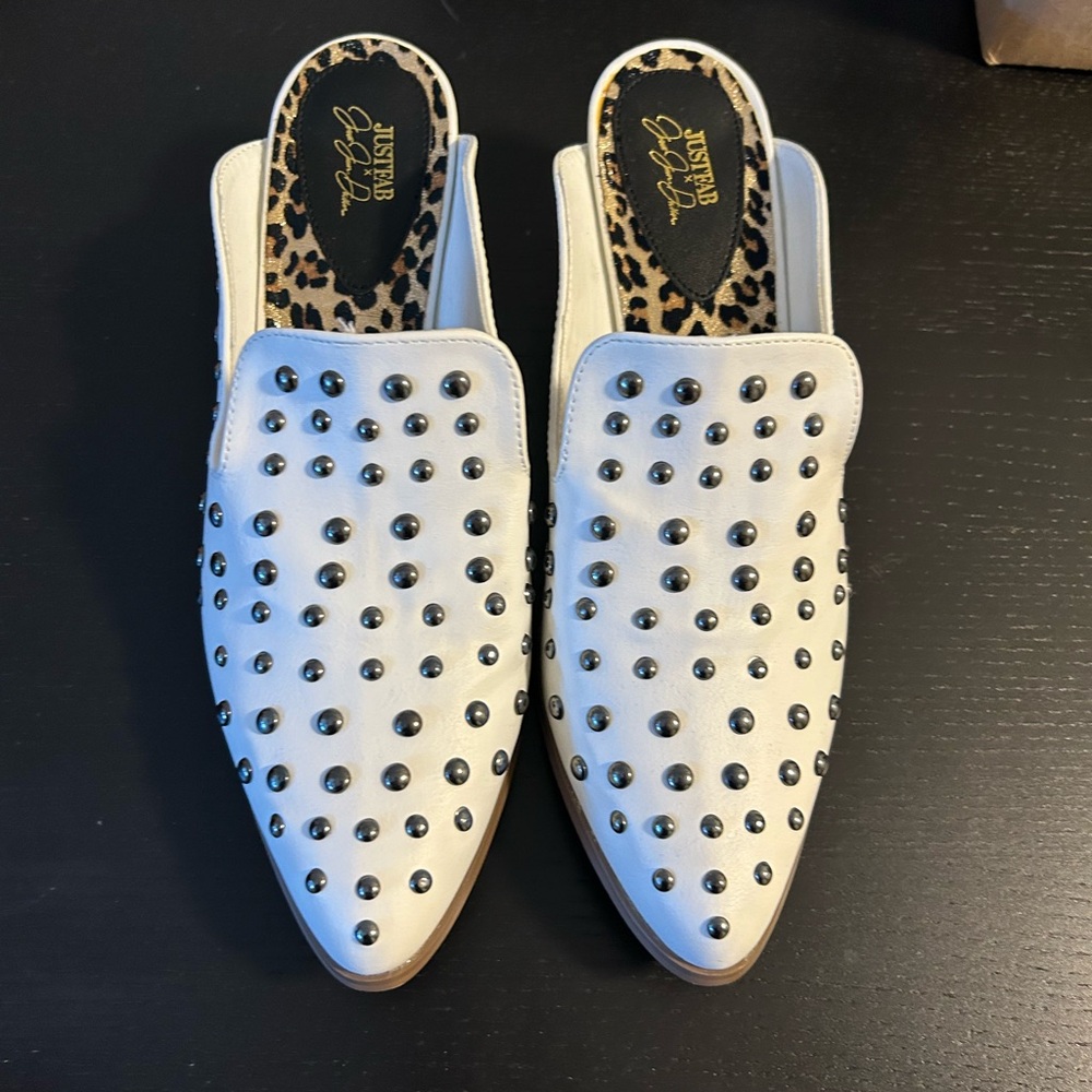 New White studded clogs sized 9.5